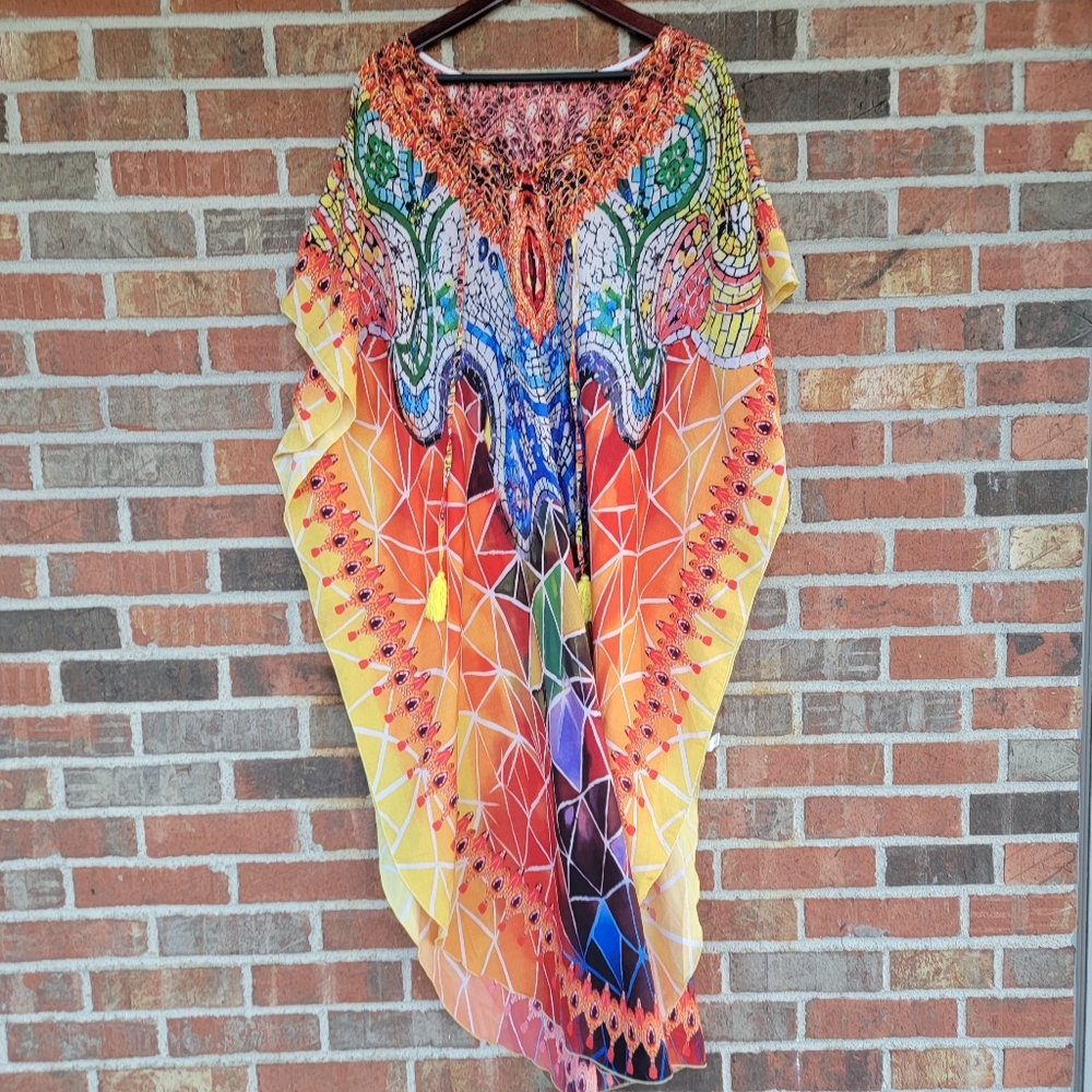 Vintage Bohemian Women's Kaftan One Size with Tasseled Ties